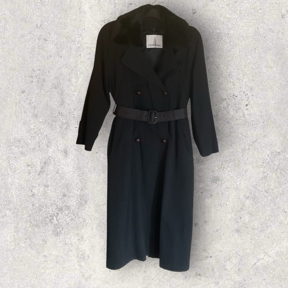 London Fog Vintage Trench Coat with Fur Collar - Picture 3 of 9